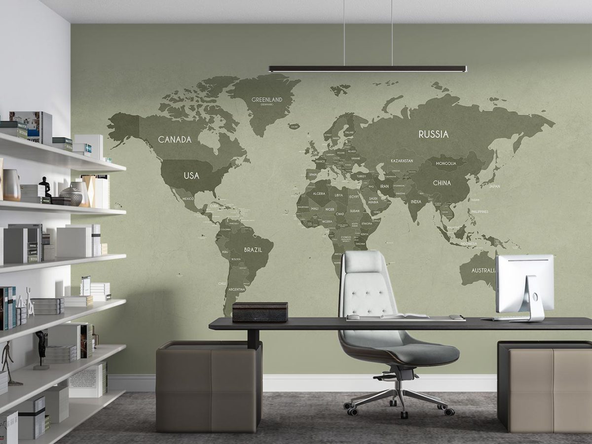 کاغذ دیواری اداری دفتر کار طرح نقشه جهان W10126600