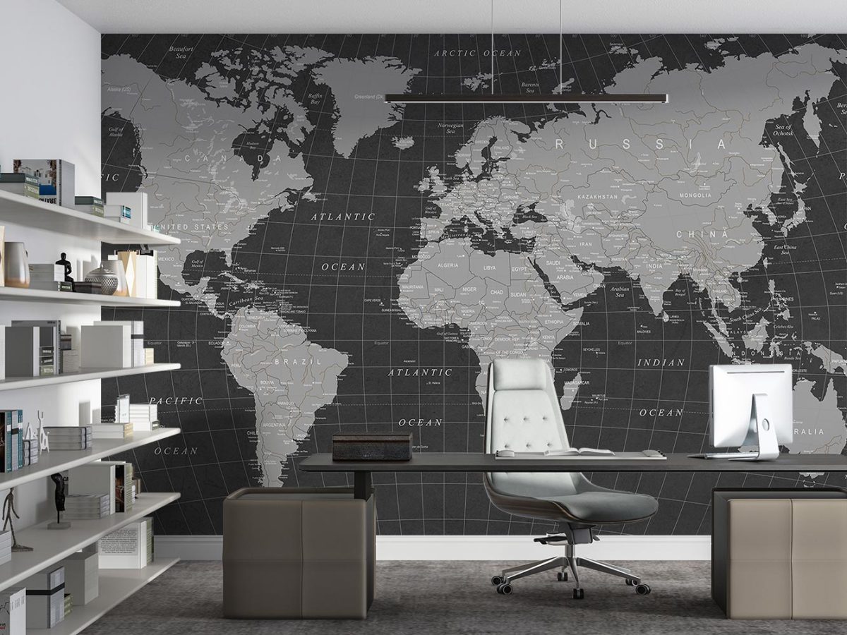 کاغذ دیواری اداری نقشه جهان تیره W10126900