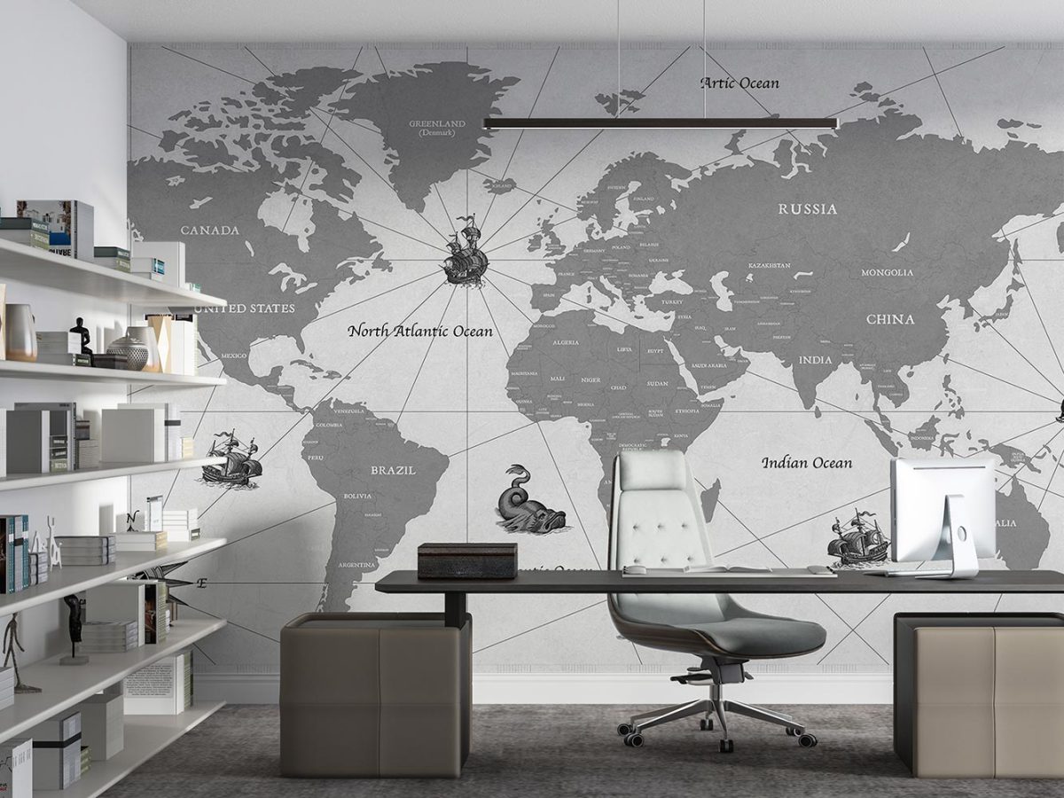 کاغذ دیواری مدل نقشه جهان W10127300 اداری دفتر مدیریت