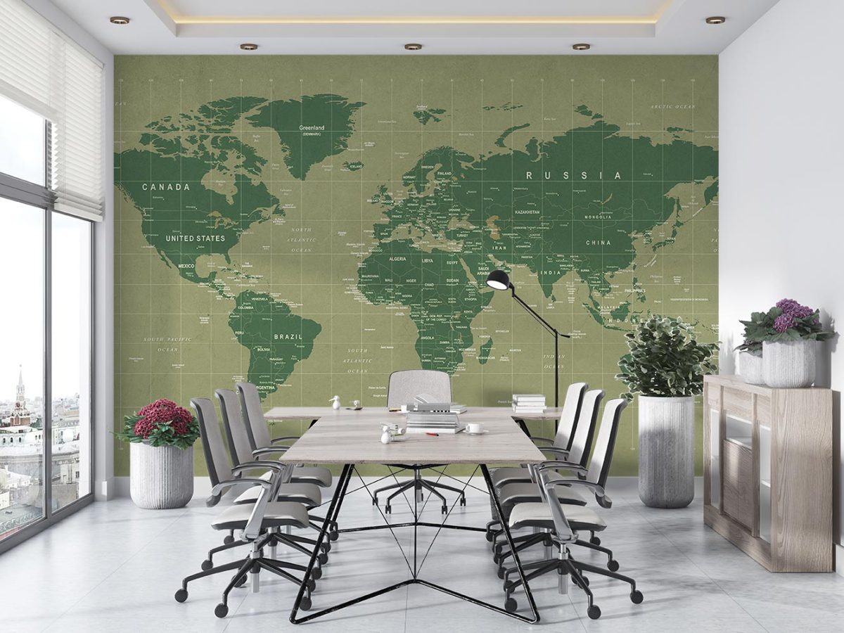 کاغذ دیواری دفتر مدیریت طرح نقشه جهان W10128000