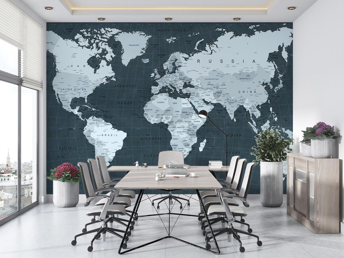 کاغذ دیواری اداری دفتر مدیریت نقشه جهان و کشور ها W10128400