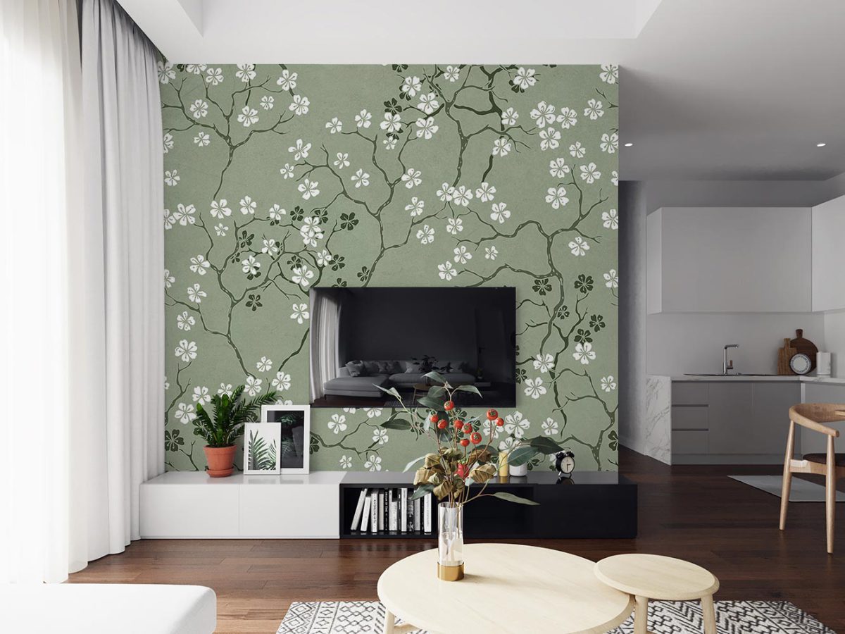 کاغذ دیواری تی وی روم طرح گل و شاخه W10128900