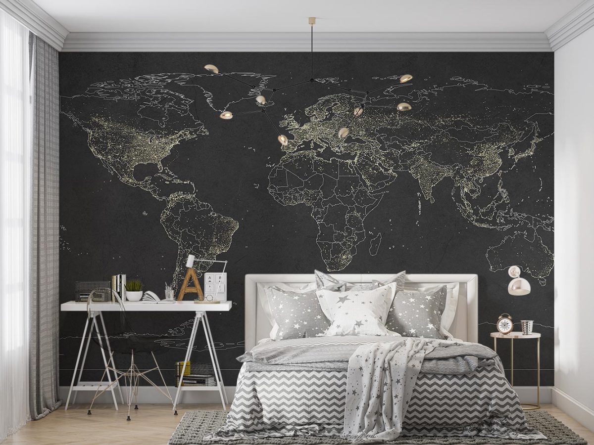 کاغذ دیواری پسرانه نقشه جهان تیره خاص W10129100