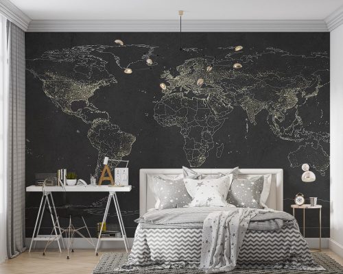 کاغذ دیواری نقشه جهان تیره خاص W10129100