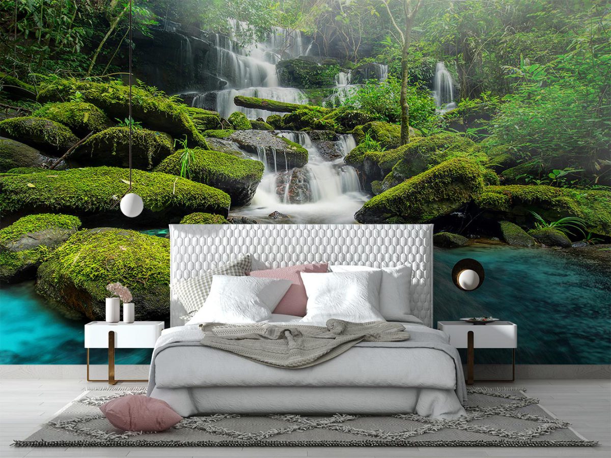 کاغذ دیواری سه بعدی اتاق خواب طرح طبیعت و آبشار W10130800