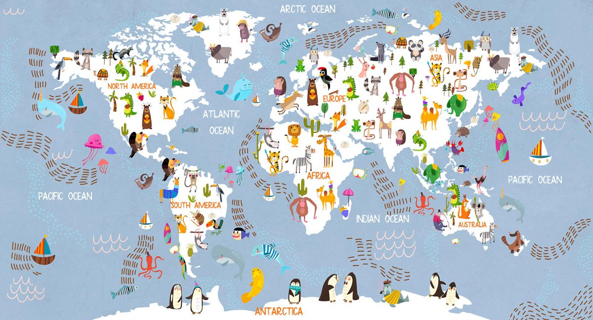 پوستر دیواری نقشه جهان کودکانه W10132300