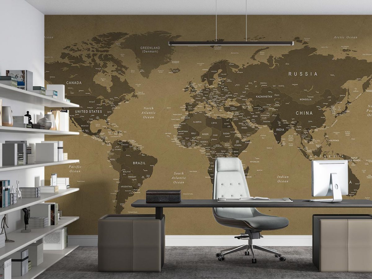 کاغذ دیواری دفتر اداری مدیریت طرح نقشه جهان قدیمی W10132400