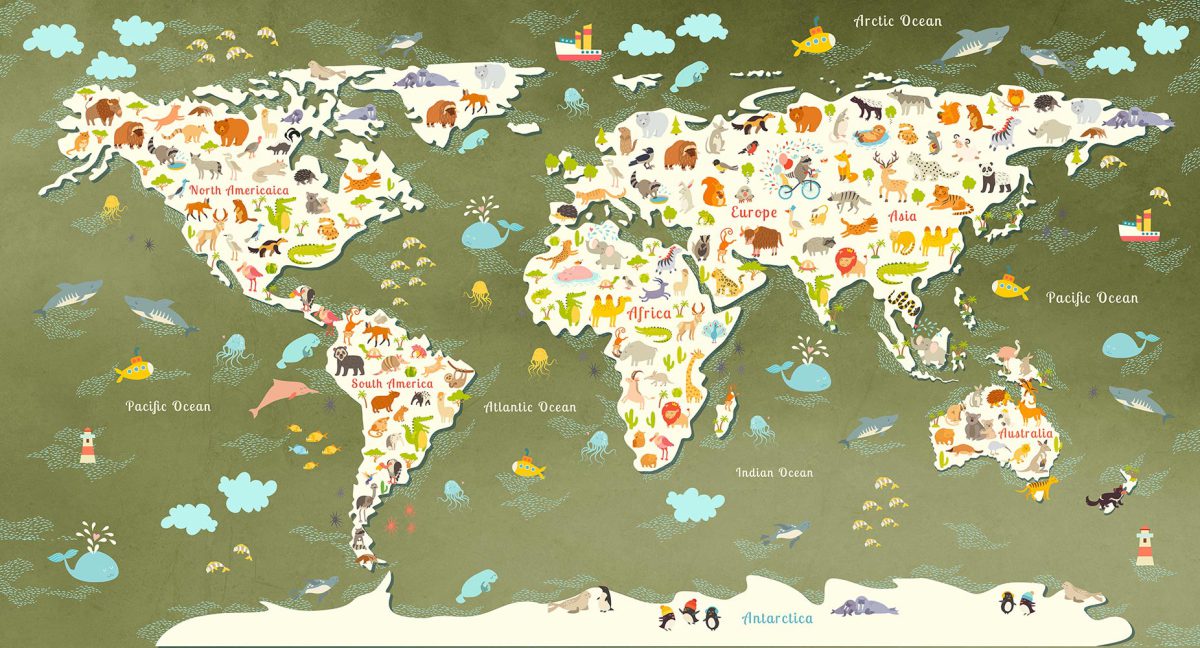 پوستر دیواری کودک نقشه جهان W10133300