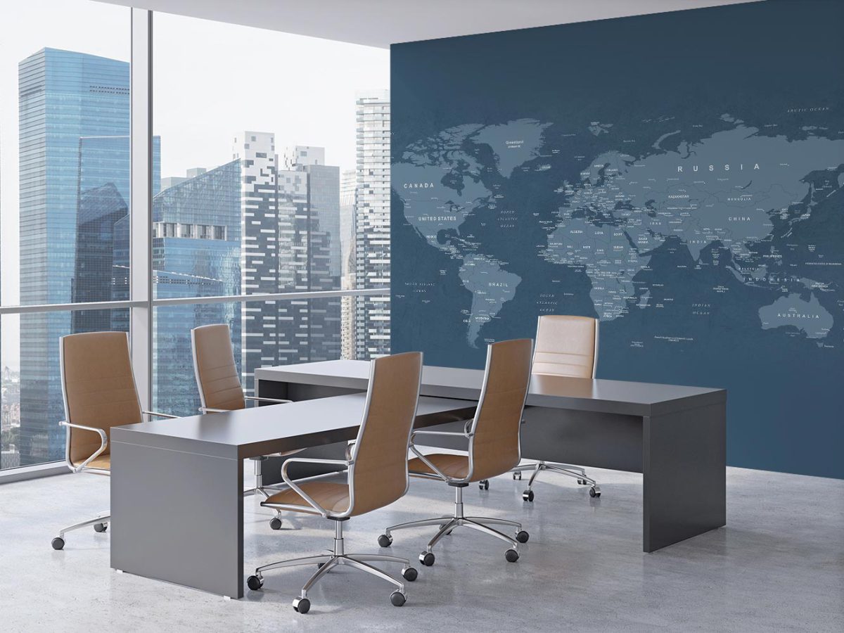 کاغذ دیواری اداری دفتر کار نقشه جهان W10133600