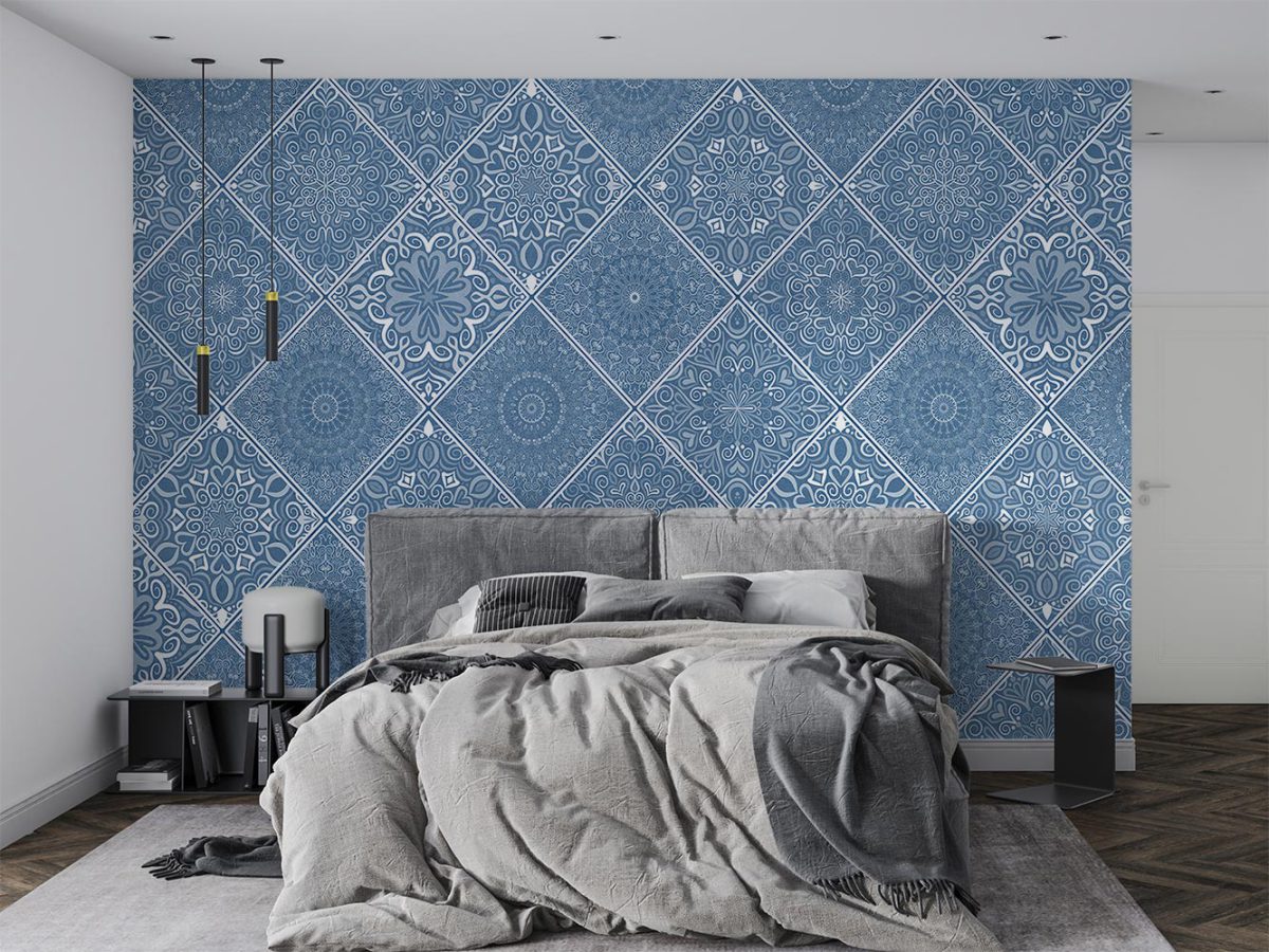 کاغذ دیواری اتاق خواب طرح آبی سنتی اسلیمی W10134000
