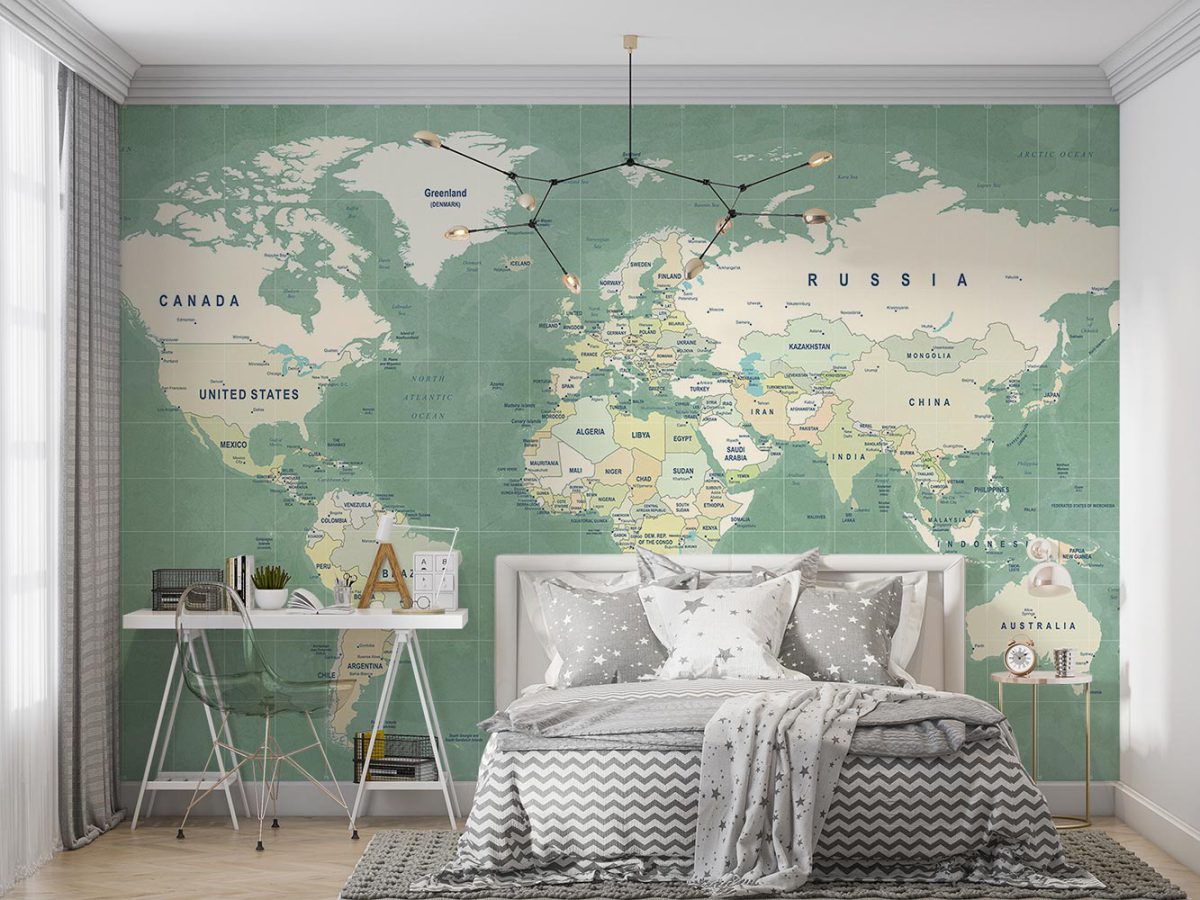 کاغذ دیواری پسرانه مدل نقشه جهان W10134300