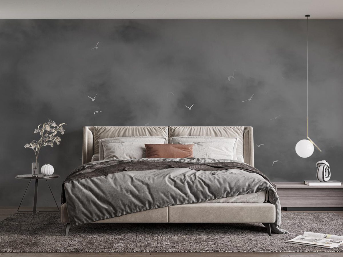 کاغذ دیواری اتاق خواب ابر و باد پرنده W10134900