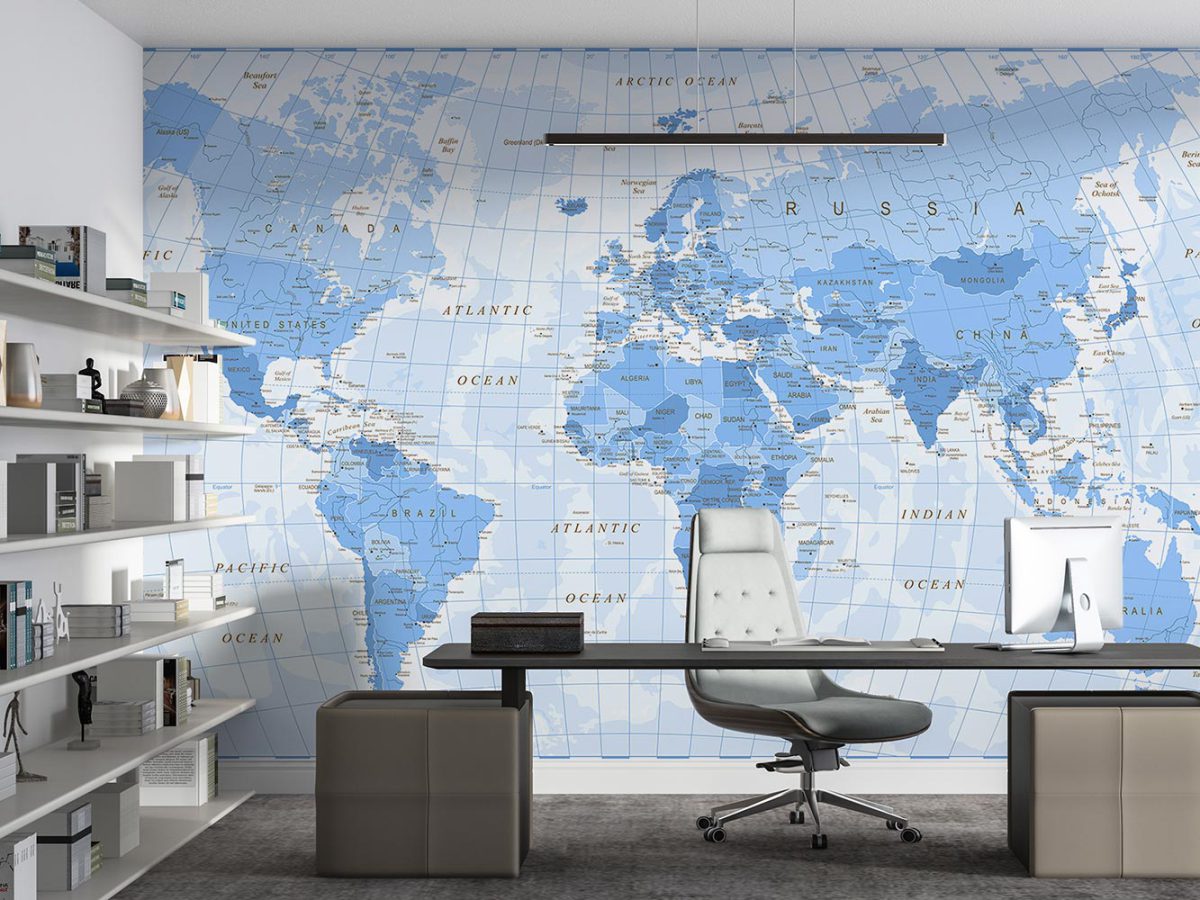 کاغذ دیواری اداری دفتر کار نقشه جهان W10137100