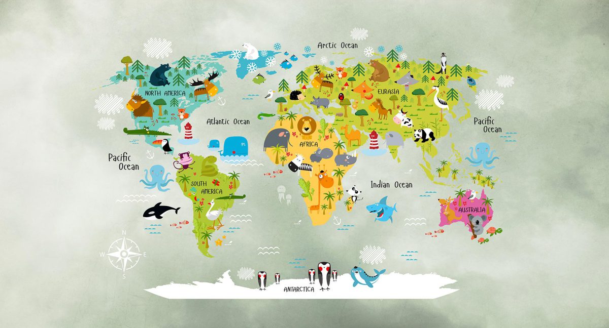 پوستر دیواری کودک نقشه جهان W10138300