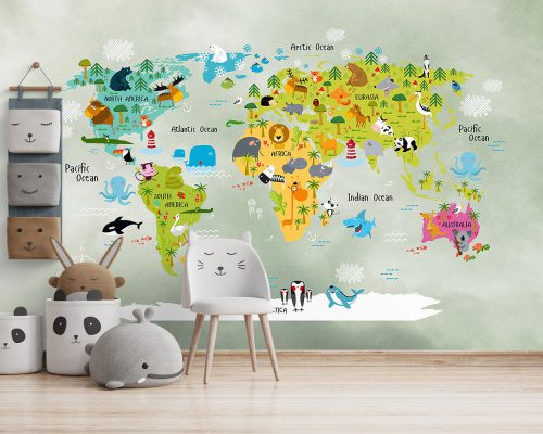 پوستر دیواری کودک نقشه جهان W10138300