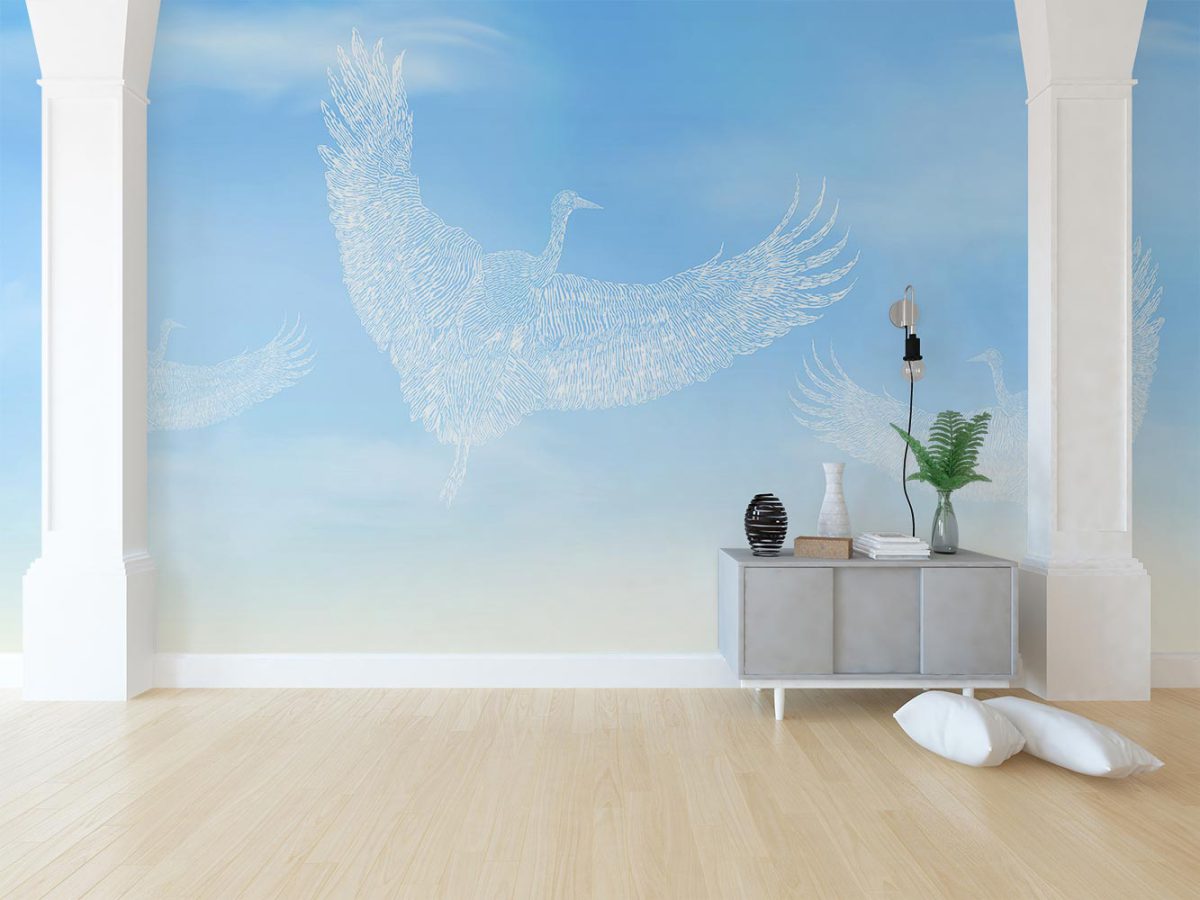 کاغذ دیواری اتاق پذیرایی طرح پرنده و آسمان W10138600
