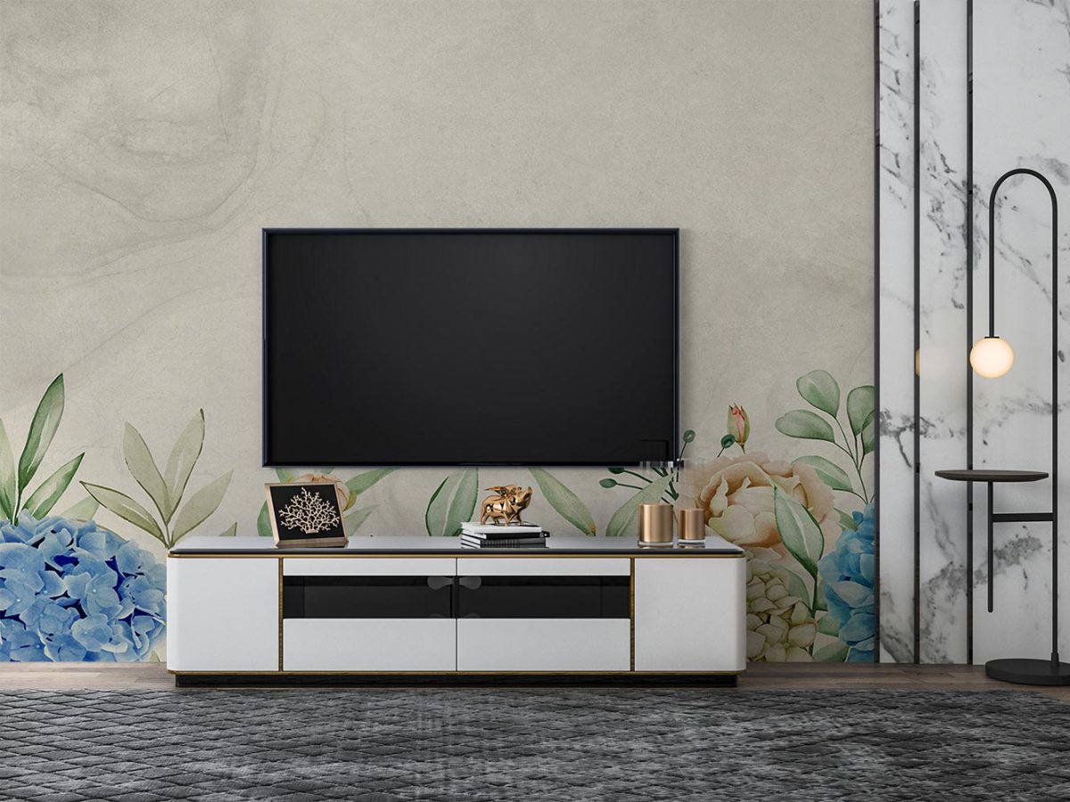 کاغذ دیواری پشت تلویزیون مدل گل و برگ W10141100