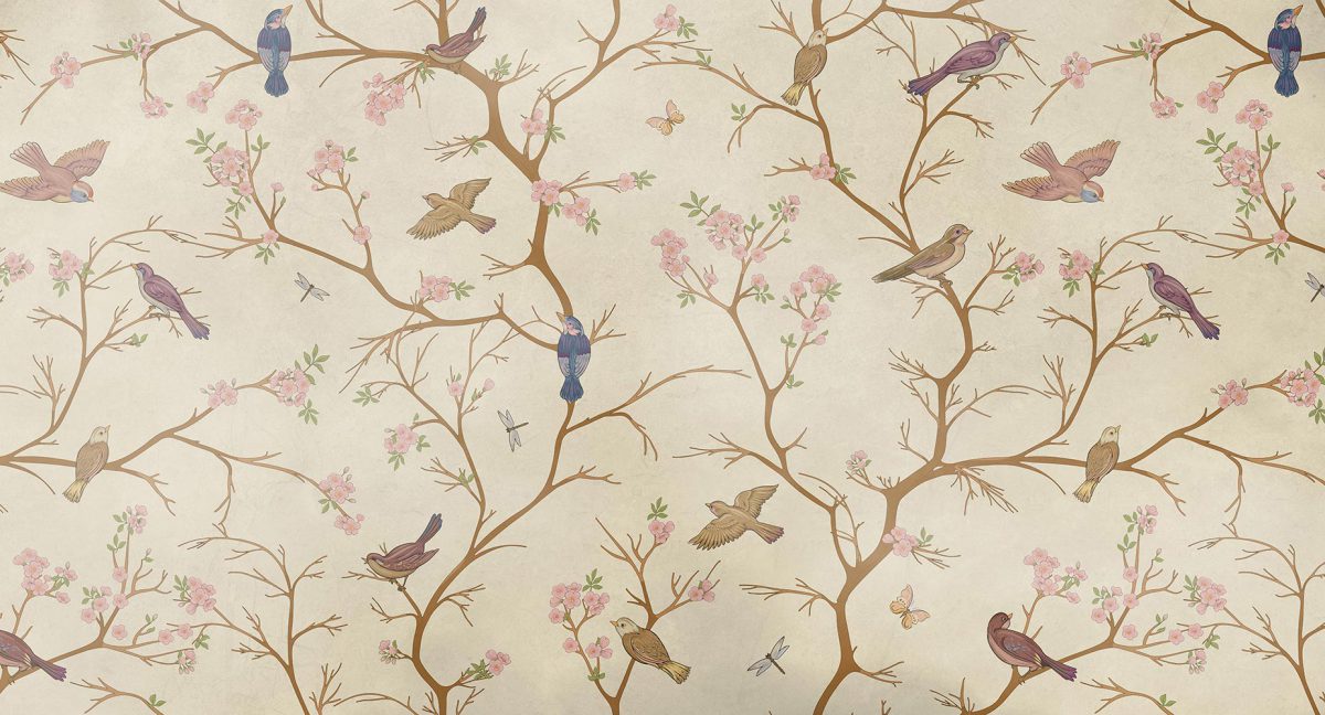 کاغذ دیواری گل شاخه پرنده W10141500
