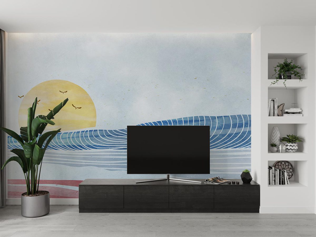 کاغذ دیورای پشت تلویزیون منظره دریا و خورشید W10147400