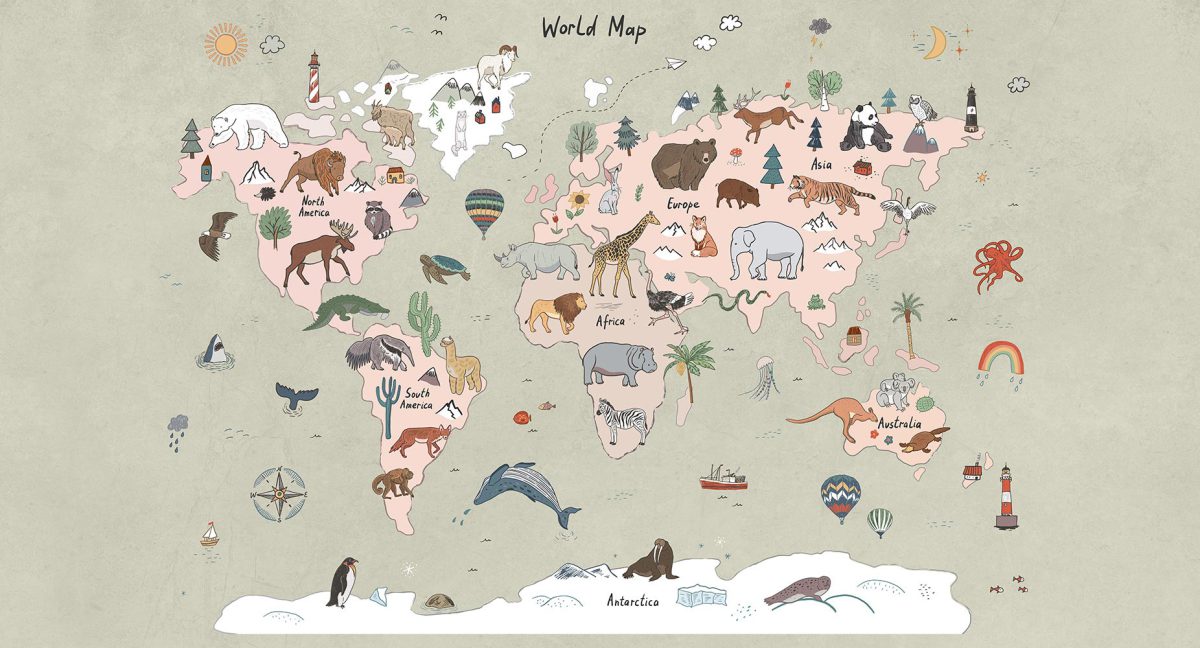پوستر دیواری کودکانه نقشه حیوانات W10148200