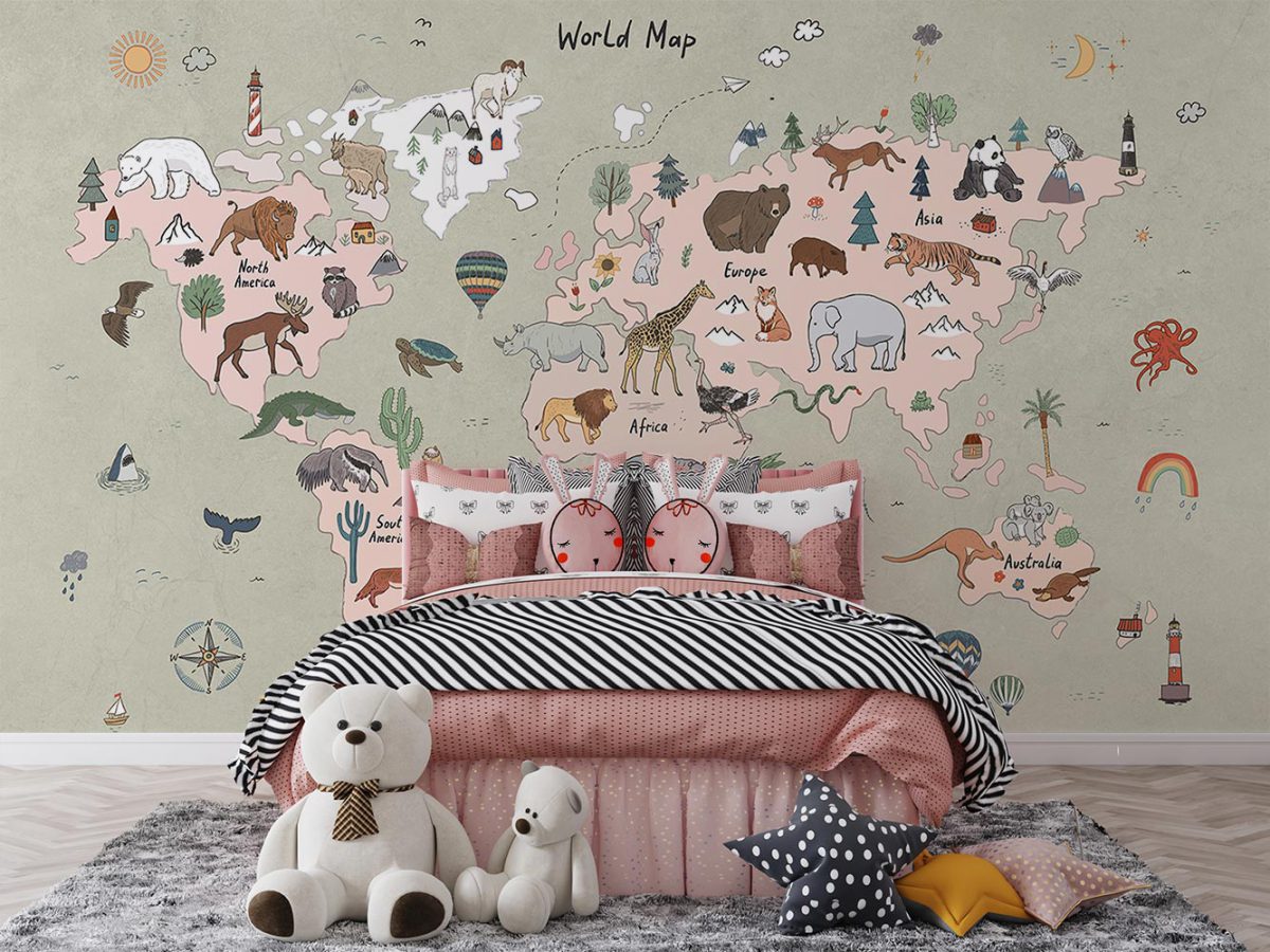 پوستر دیواری کودکانه نقشه حیوانات W10148200