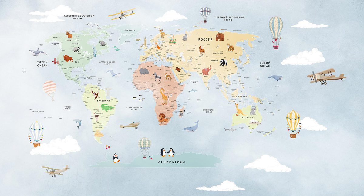 کاغذ دیواری نقشه جهان کودکانه W10148700