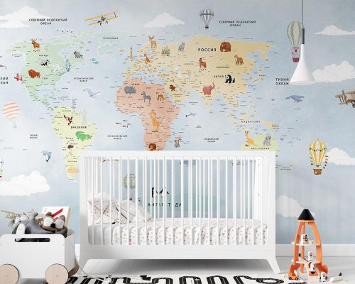 کاغذ دیواری نقشه جهان کودکانه W10148700