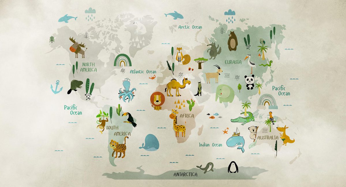 پوستر دیواری حیوانات نقشه کودکانه W10149900