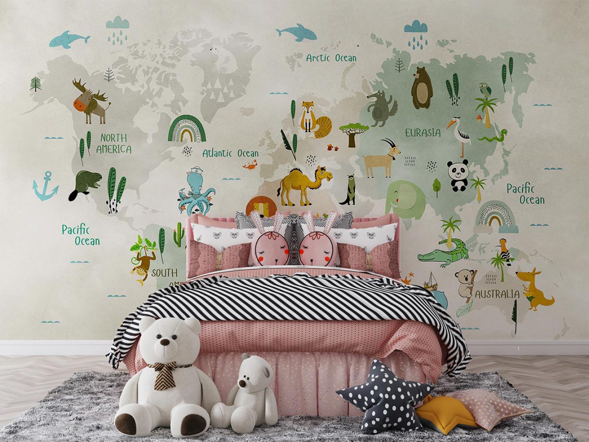 پوستر دیواری حیوانات نقشه کودکانه W10149900