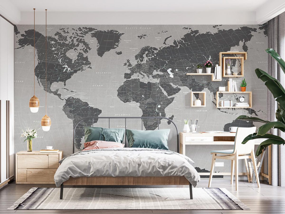 کاغذ دیواری اتاق نوجوان طرح نقشه جهان W10150500