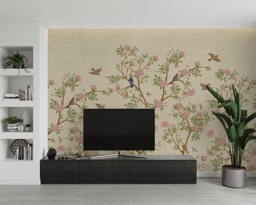 کاغذ دیواری طرح گل و پرنده W10151600