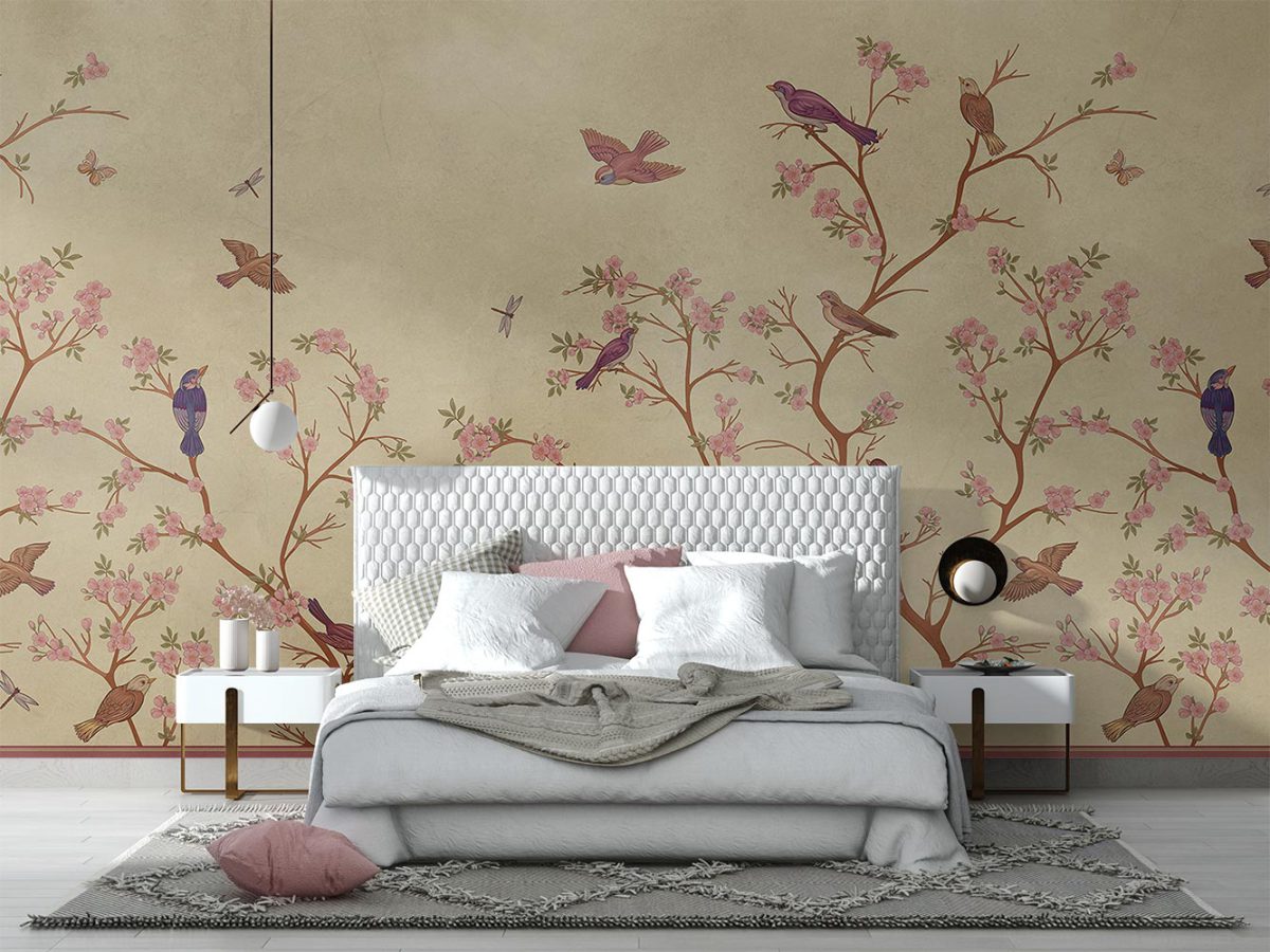 کاغذ دیواری طرح شکوفه پرنده W10152700