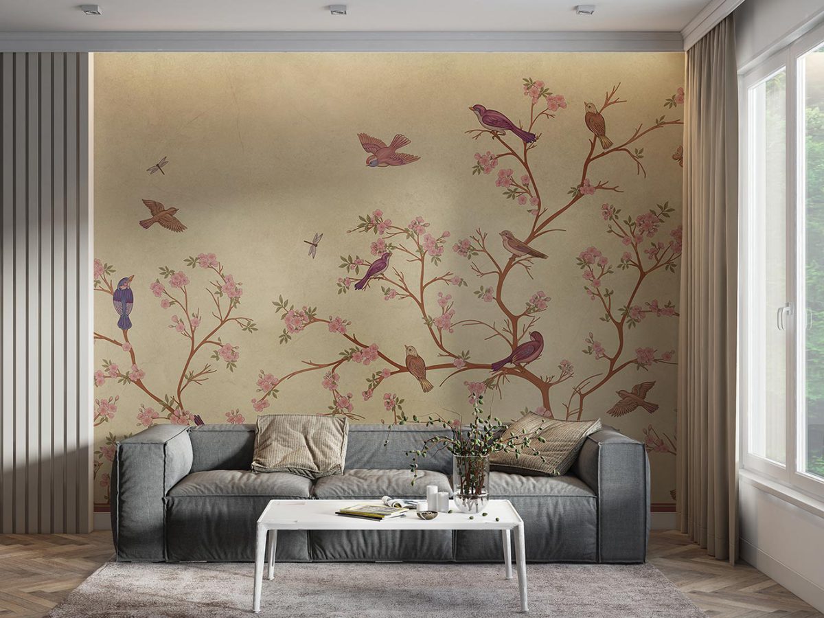 کاغذ دیواری پذیرایی طرح شکوفه پرنده W10152700