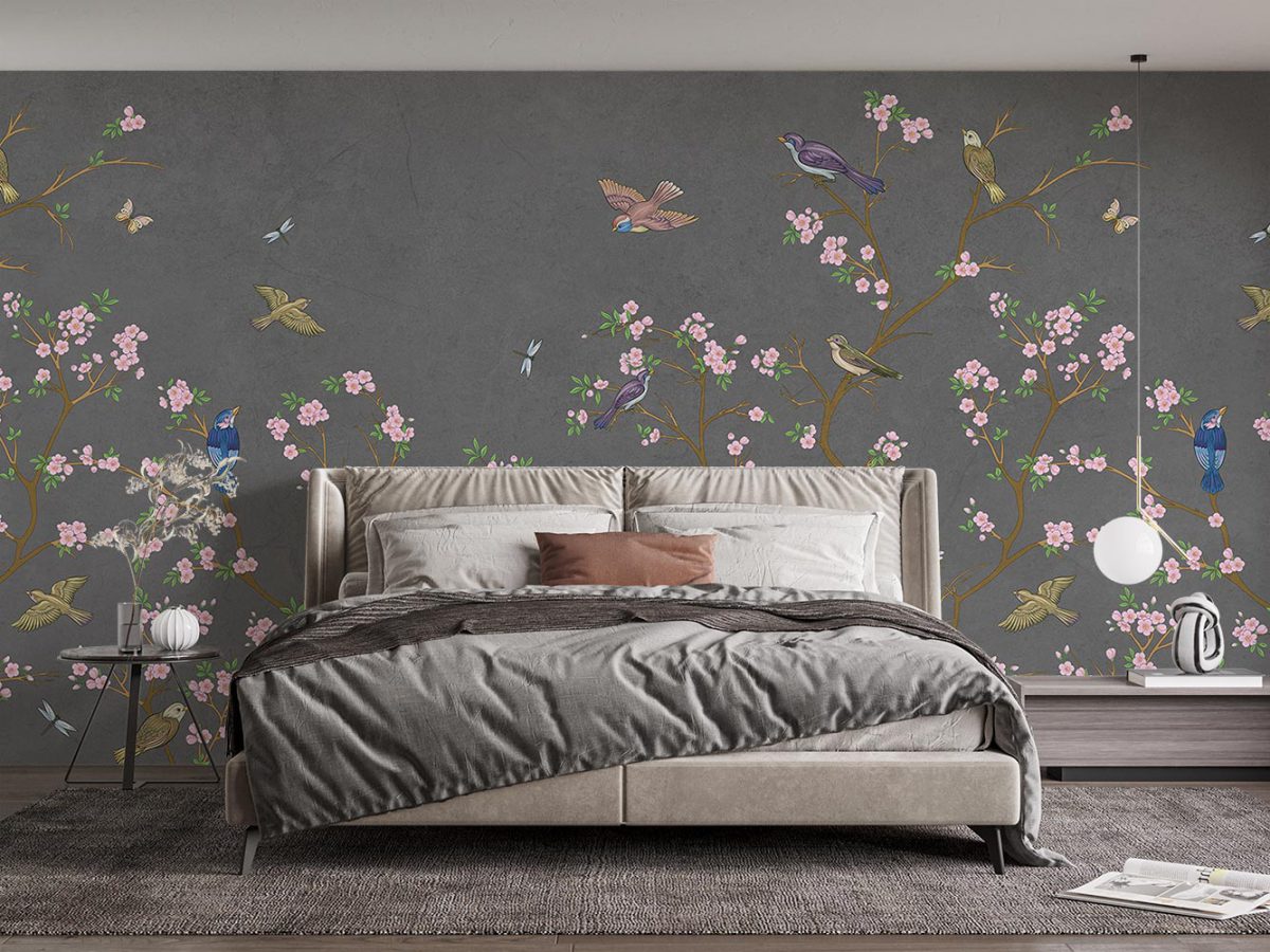 کاغذ دیواری اتاق خواب مدل شکوفه پرنده W10153000