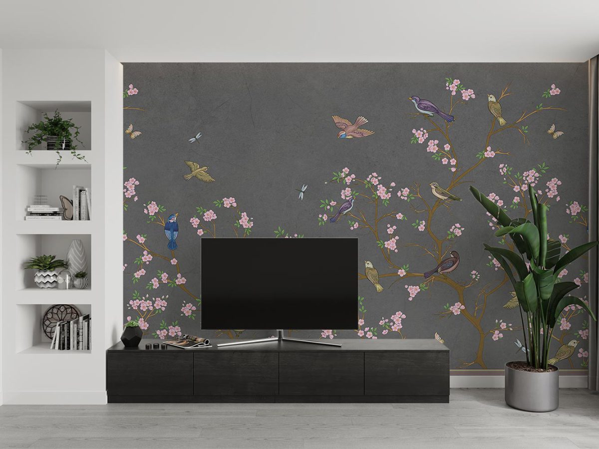 کاغذ دیواری مدل شکوفه پرنده W10153000 برای پشت تلویزیون