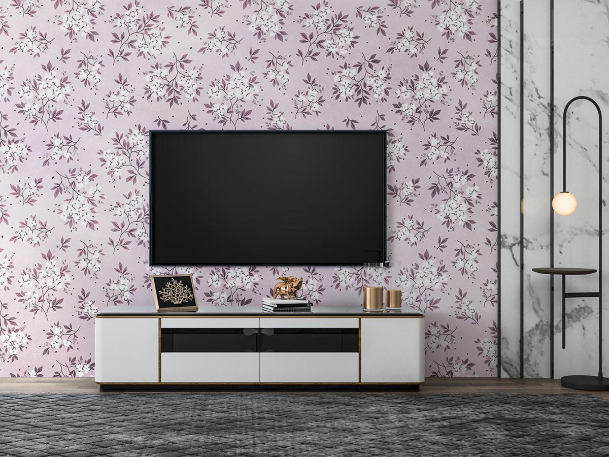 کاغذ دیواری پشت تلویزیون طرح گل و برگ ریز W10155900