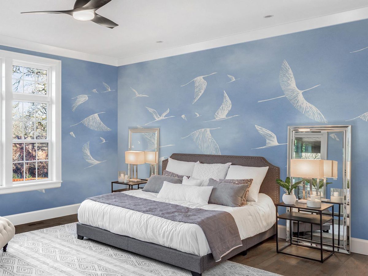 کاغذ دیواری اتاق خواب بزرگ طرح پرنده و آسمان W10158800