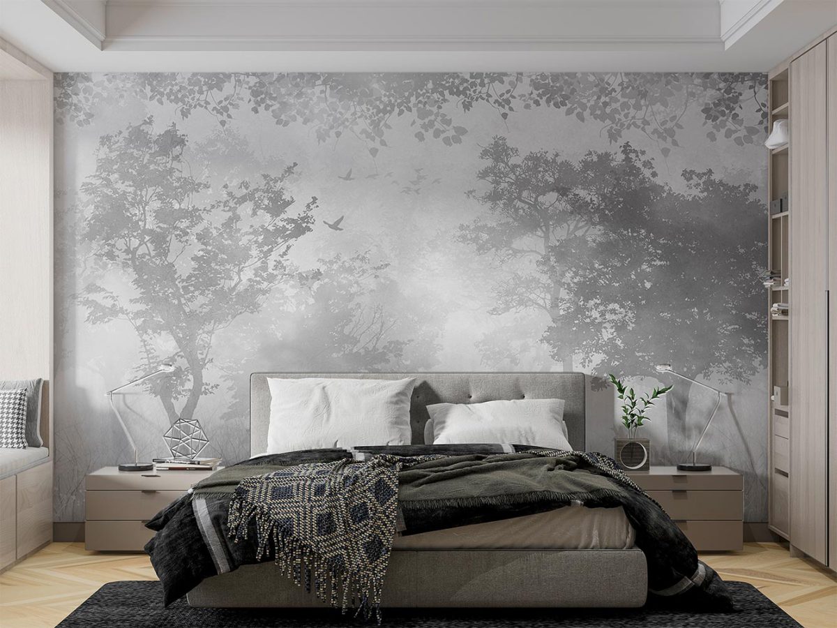 کاغذ دیواری اتاق خواب طرح سیاه سفید درخت W10159200