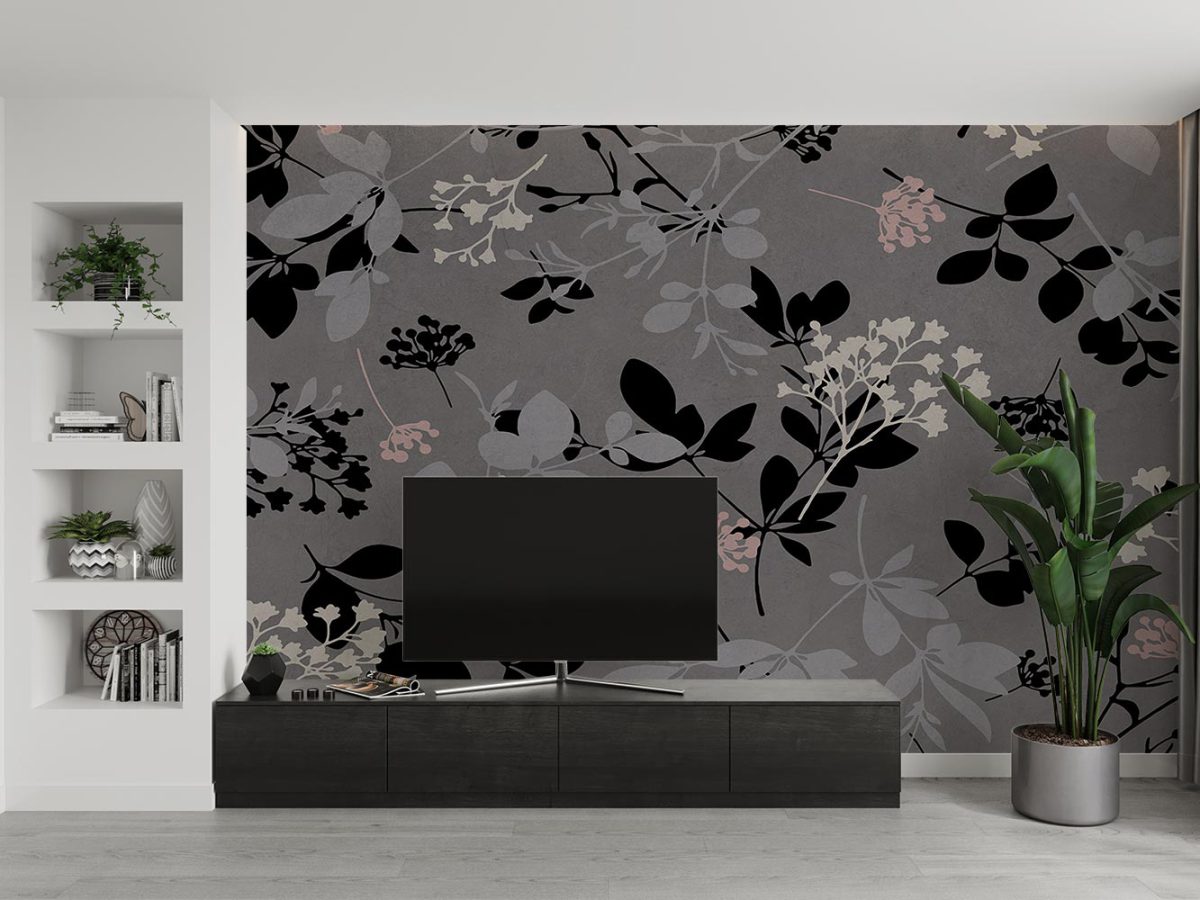 کاغذ دیواری پشت تلویزیون طرح گل و برگ W10160100