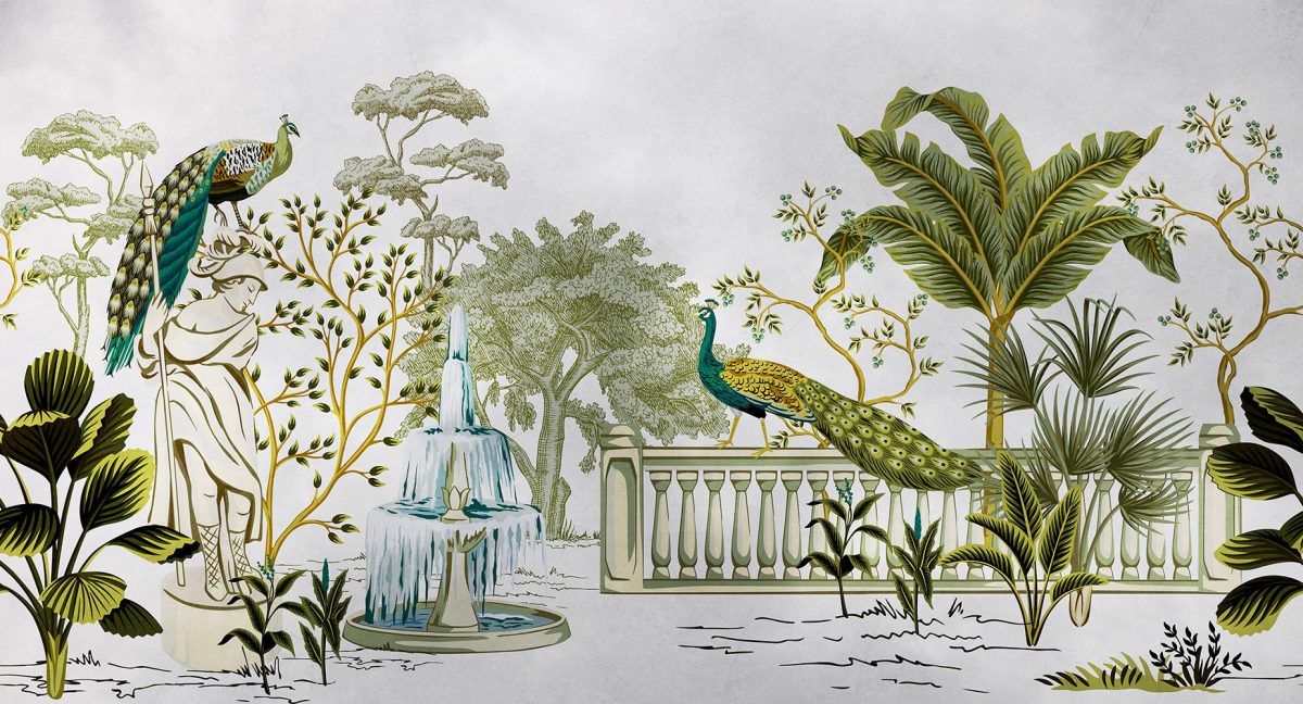پوستر دیواری طاووس و باغ W10160600
