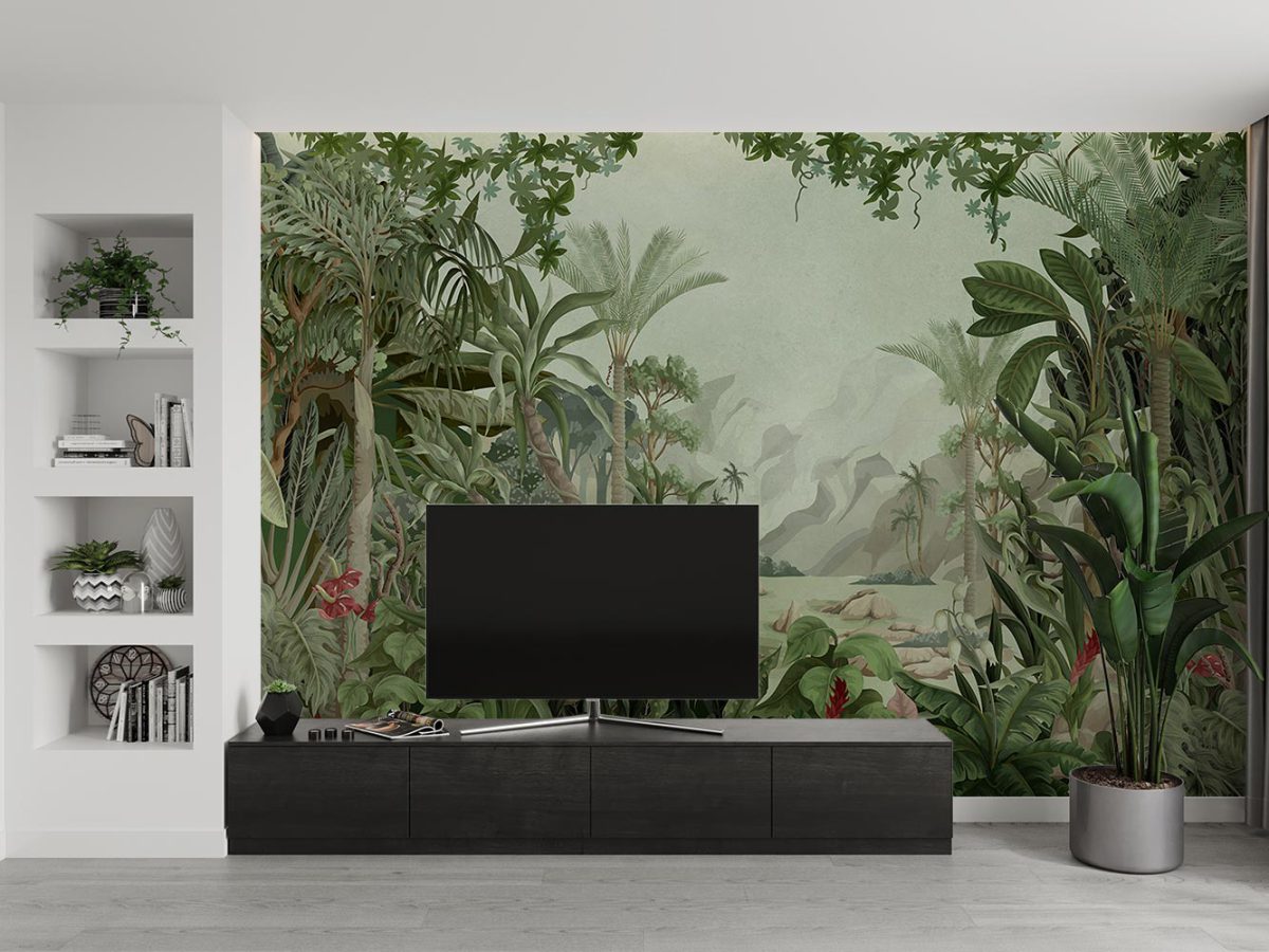 کاغذ دیواری پشت تلویزیون طرح منظره جنگل طبیعت W10163900
