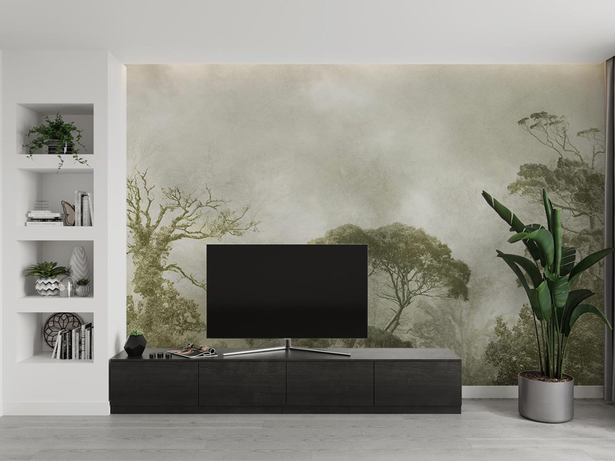 کاغذ دیواری پشت تلویزیون طرح طبیعت سبز W10165300