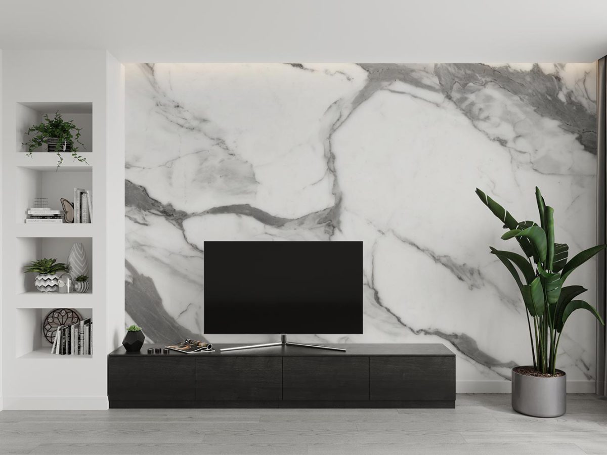 کاغذ دیواری پشت تلویزیون طرح سنگ مرمر سفید W10166000