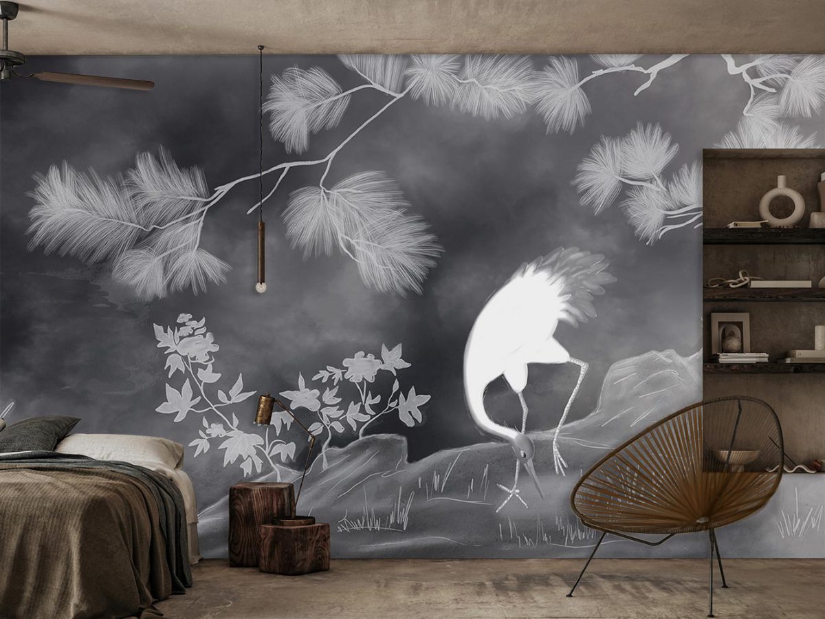 پوستر دیواری منظره شب و پرنده W10167300