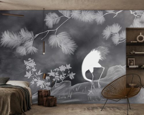 پوستر دیواری منظره شب و پرنده W10167300