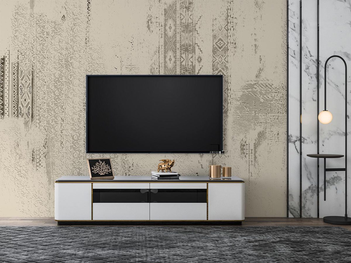 کاغذ دیواری پشت تلویزیون طرح پتینه سنتی W10167400