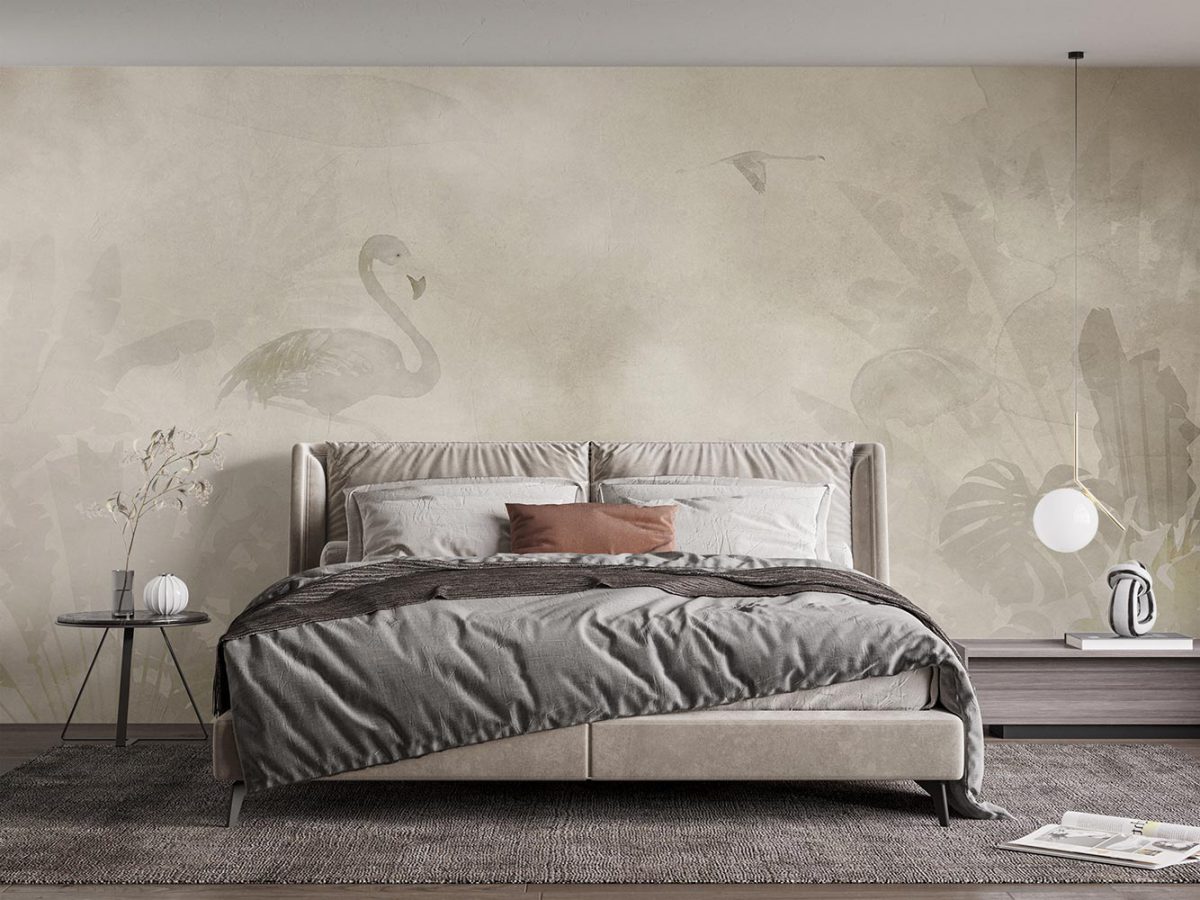 کاغذ دیواری اتاق خواب مدل فلامینگو و برگ W10167600