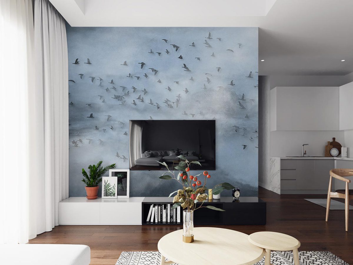 کاغذ دیواری پشت تلویزیون طرح آسمان و پرنده W10168300