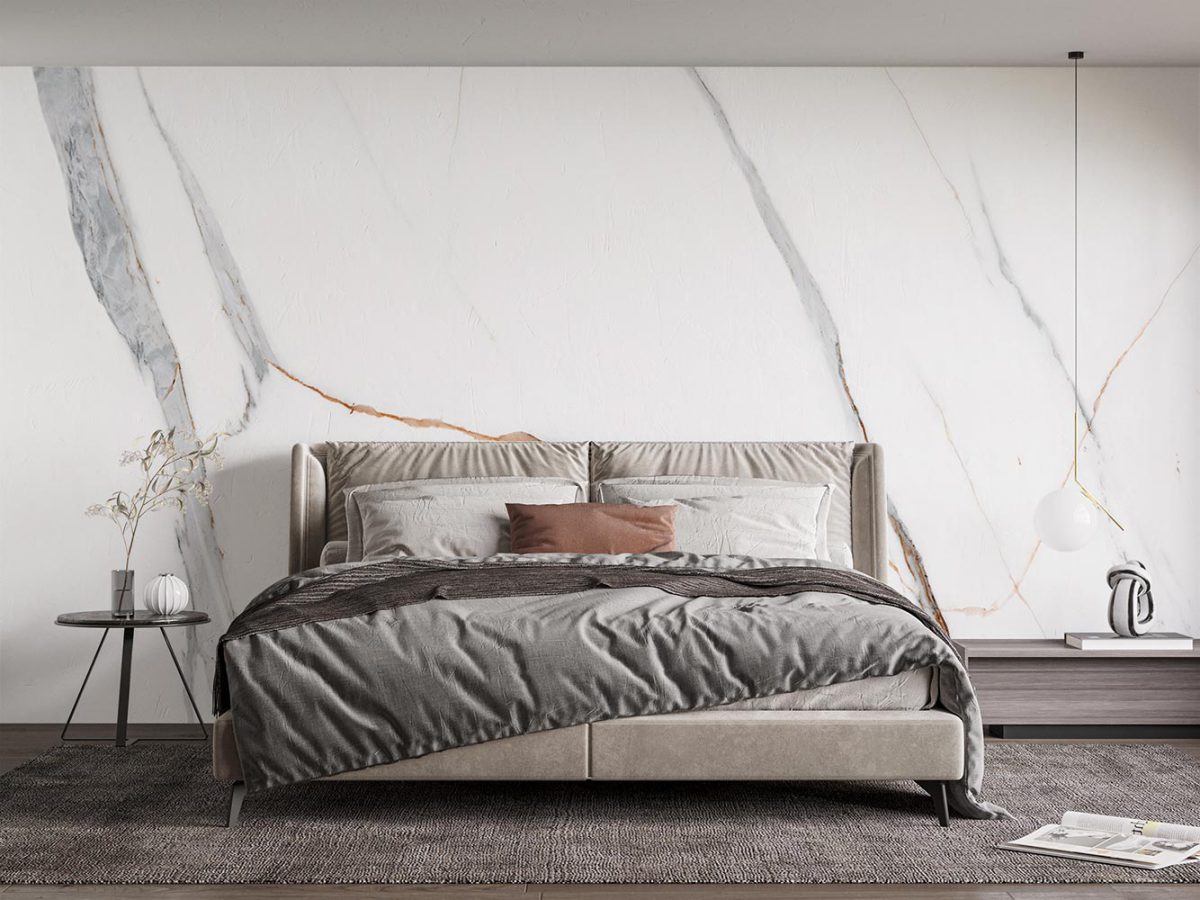 کاغذ دیواری اتاق خواب طرح مینیمال سنگ ساده سفید W10168800