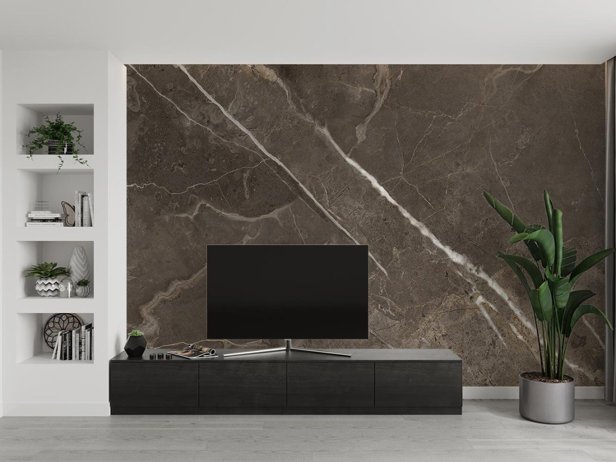 کاغذ دیواری پشت تلویزیون رنگ شکلاتی طرح سنگ مرمر W10169600